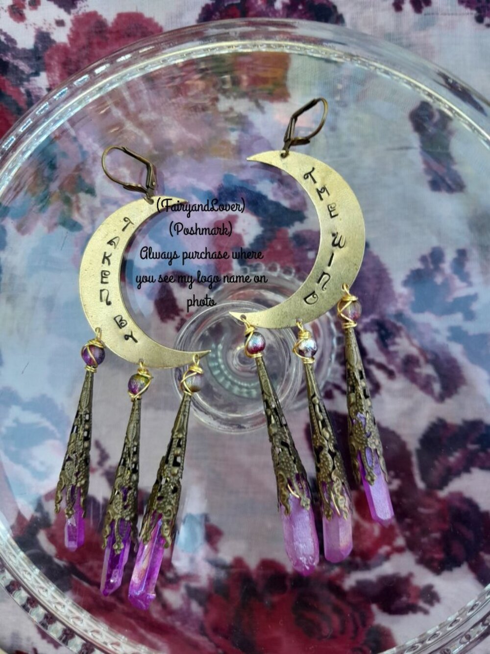 Moon Stevie Nicks "taken by the wind " gypsy inspire stamp chandelier earrings